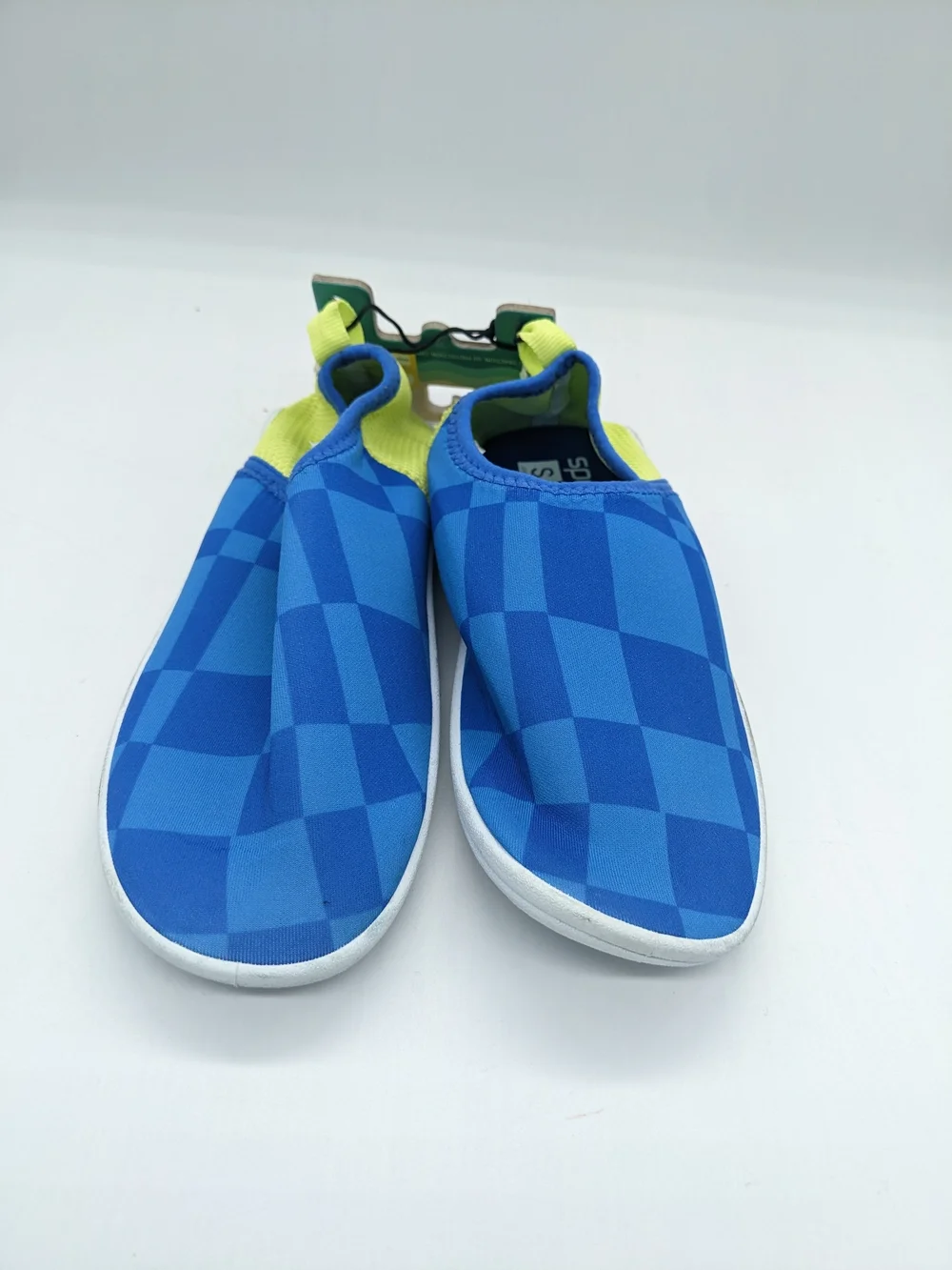 Speedo Blue Checker Slip-On Juniors Water Shoes with Neon Yellow Trim